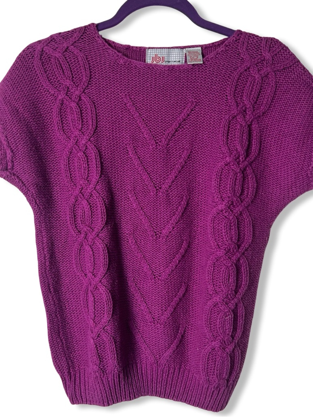 VTG 80s JBJ Sportswear Cable Knit Cap Sleeve Sweater Magenta Fuchsia‎ Sz S